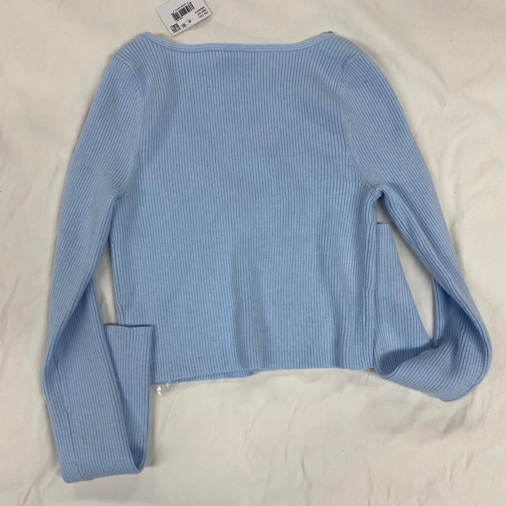 American Eagle Womens cropped light blue Ribbed V-Neck Cardigan Size S NWT - Picture 2 of 7